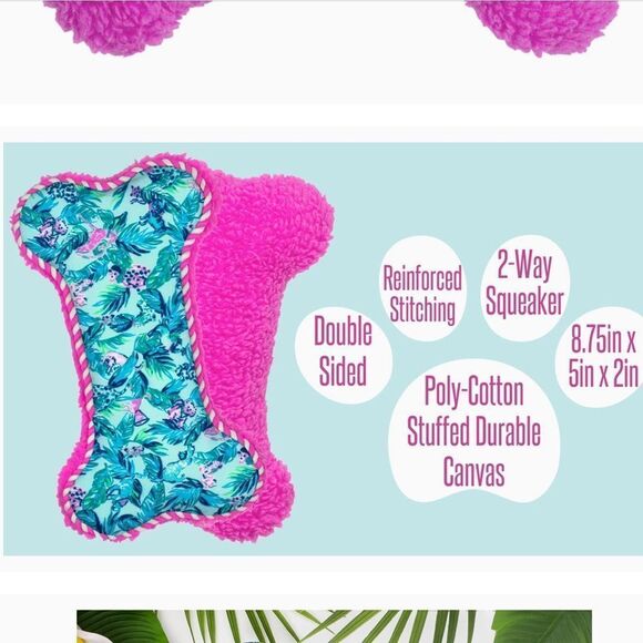 🌸HP 🌸Lilly Pulitzer Blue Plush Dog Toy in Barking Up the Palm Tree! - Picture 6 of 7